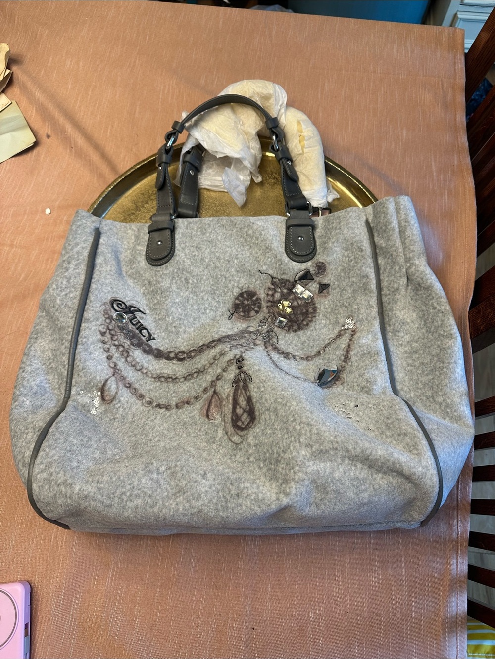 Vintage Juicy Couture Gray velvet Tote bag NWT rare